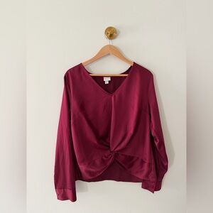 a new day Burgundy V-Neck Twist-Front Blouse